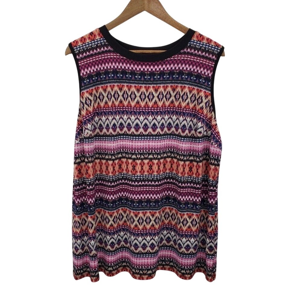 Alyx Womens Multicolor Sleeveless Geometric Print Top Blouse Plus Size 1X Casual